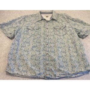 Cody James Mens XXL Blue Green Paisley Western Short Sleeve Pearl Snap Shirt